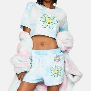 By Samii Ryan X Smiley Lil Thang blue tie dye sweatshorts and crop top set